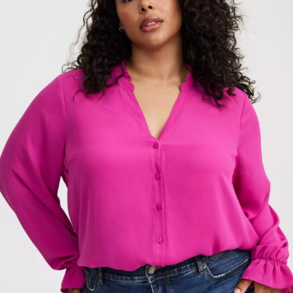 torrid Tops - Torrid Georgette Button-Down Blouse in Vivid Viola (Berry) Size 2